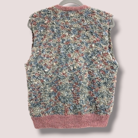 Colorful Pastel Fuzzy Knit Sweater Vest Layering Cottagecore Grandma Granny - Picture 2 of 7